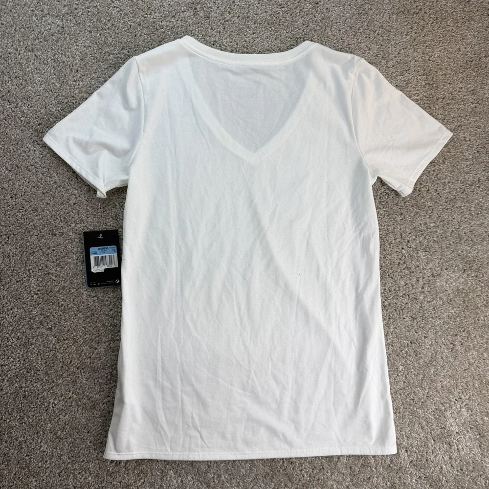 Nike Shirt Womens Medium White Dri-FIT V-Neck Short Sleeve Training Workout Top
